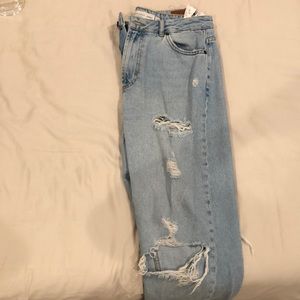 Denim straight boyfriend ripped jeans